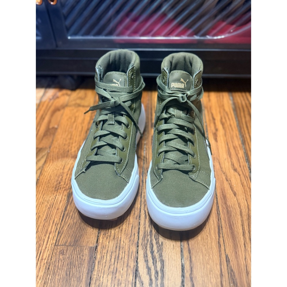 PUMA Bari Mid Sneakers Women 7.5 Olive Green Platform High Top 384108-03